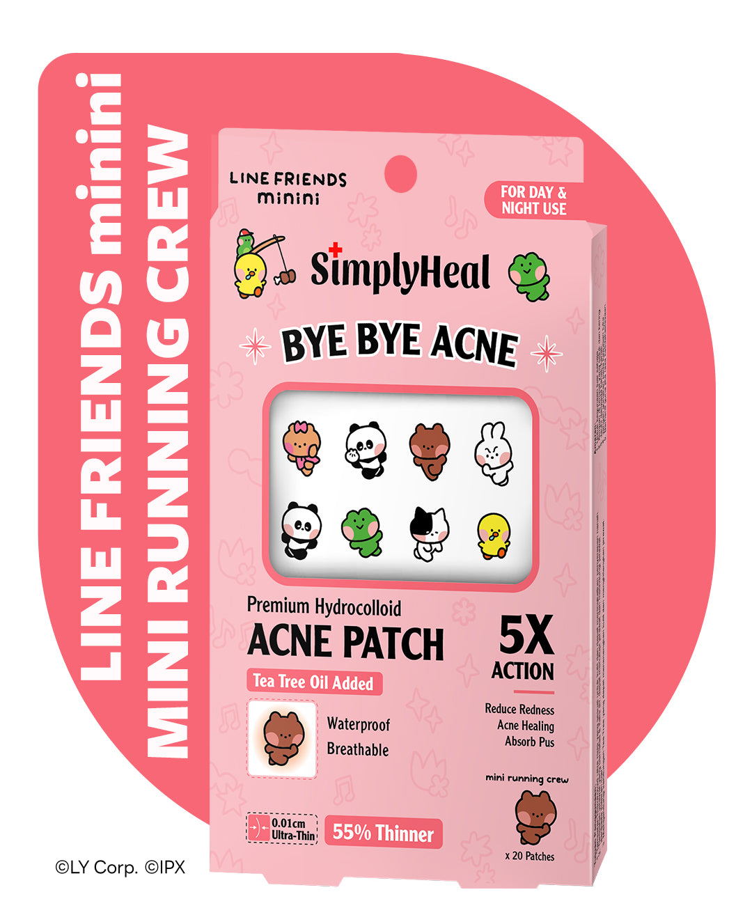 SimplyHeal LINE FRIENDS minini Mini Running Crew Day & Night Premium Hydrocolloid Acne Patch 20s