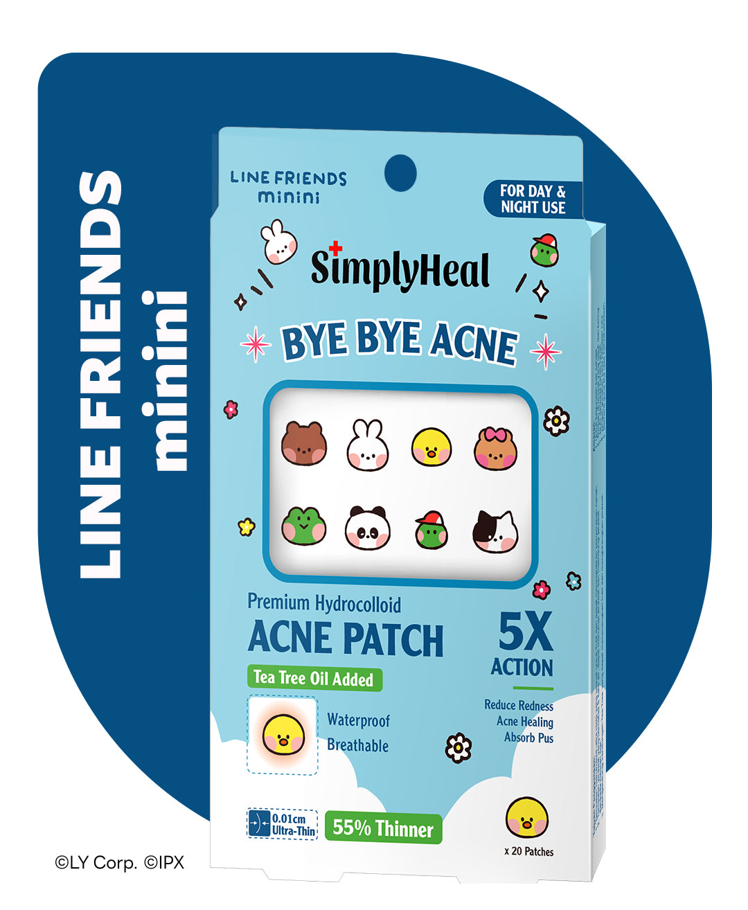 SimplyHeal LINE FRIENDS minini Day & Night Premium Hydrocolloid Acne Patch 20s