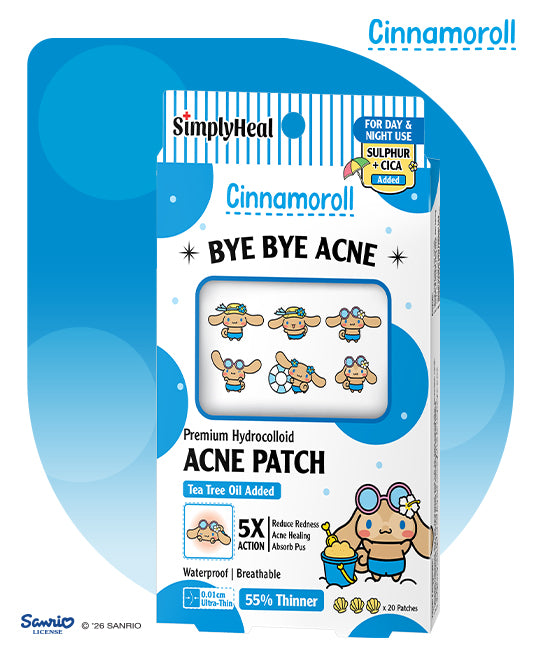 SimplyHeal Toasty Cinnamoroll Day & Night Premium Hydrocolloid Acne Patch With Tea Tree Oil 20s